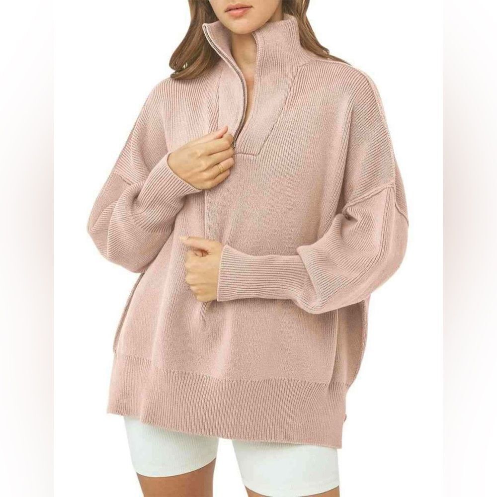 🦋ANRABESS WOMEN'S OVERSIZED SWEATER  Size XL Pink Quarter Zipper Collar